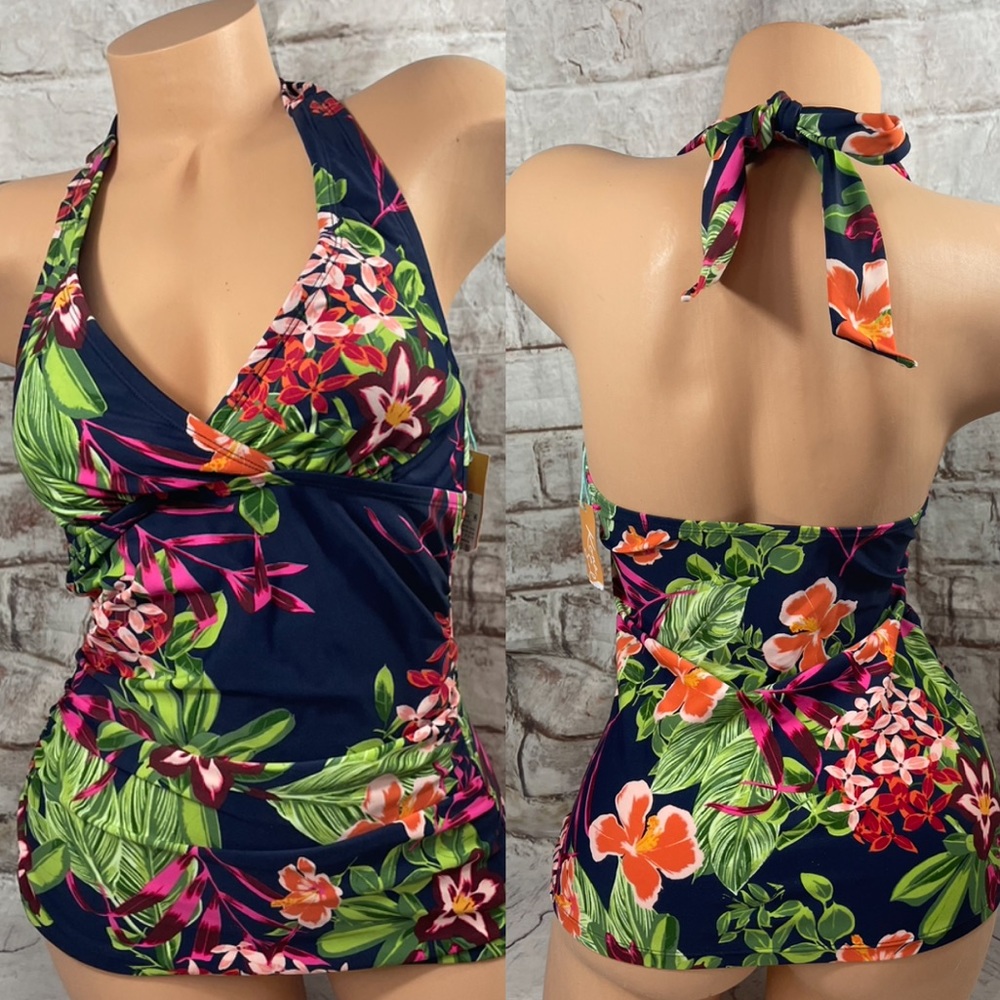 Kona Sol Swim Tankini Top NEW Tropical Floral Halter